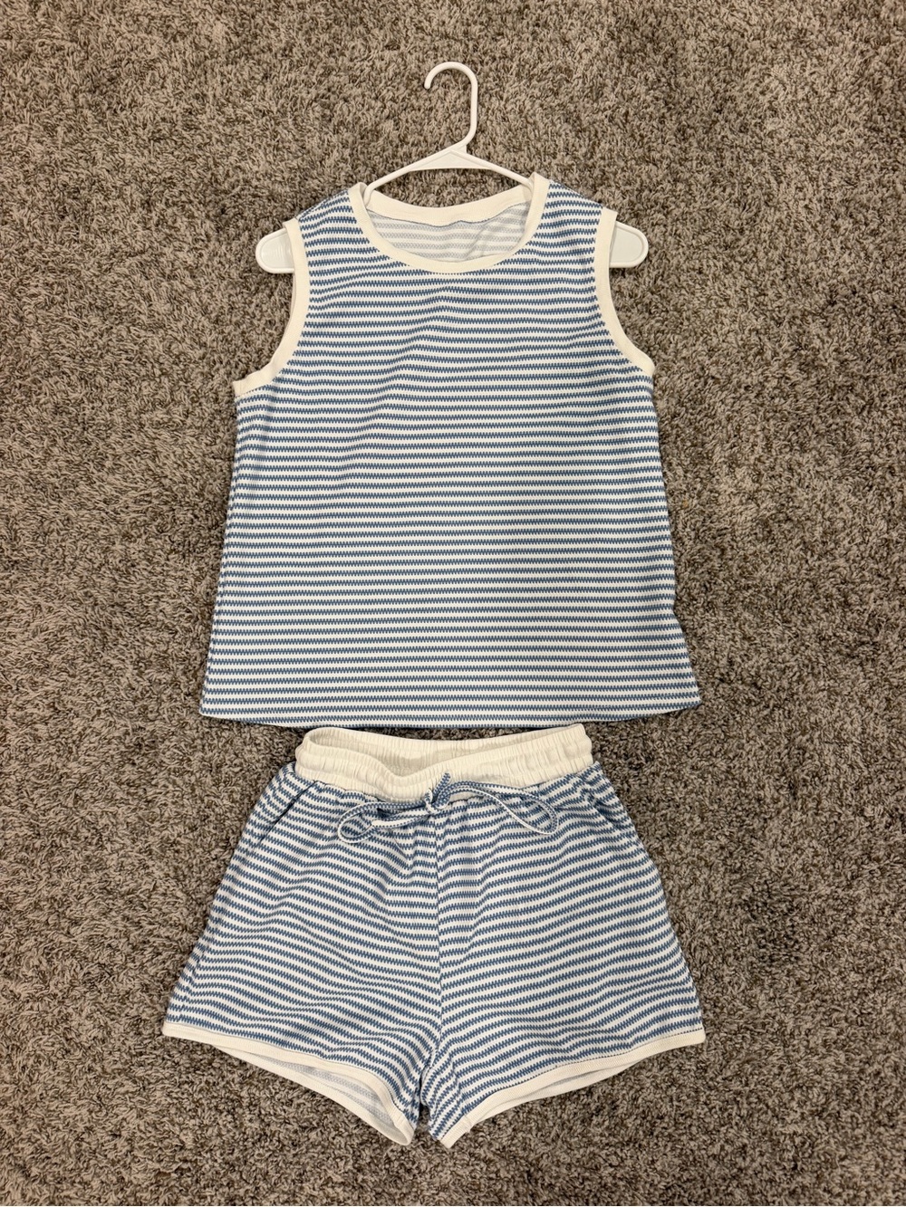 Blue Striped Kids Pajama Set - Sleeveless Top & Shorts